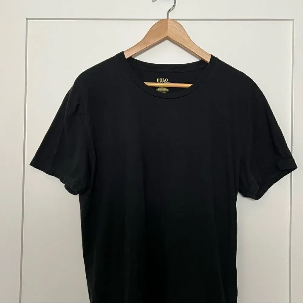 Polo Ralph Lauren T-Shirt Mens Large Black Solid Short Sleeve Logo Preppy Cotton